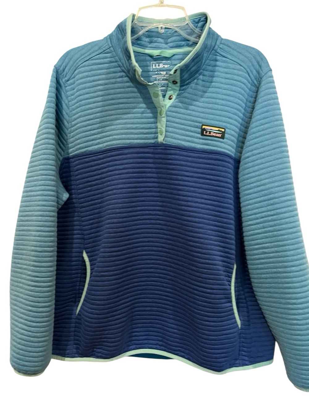 L.L. Bean ribbed 1/4 Snap Pullover in Teal & Navy Plus Size 2X